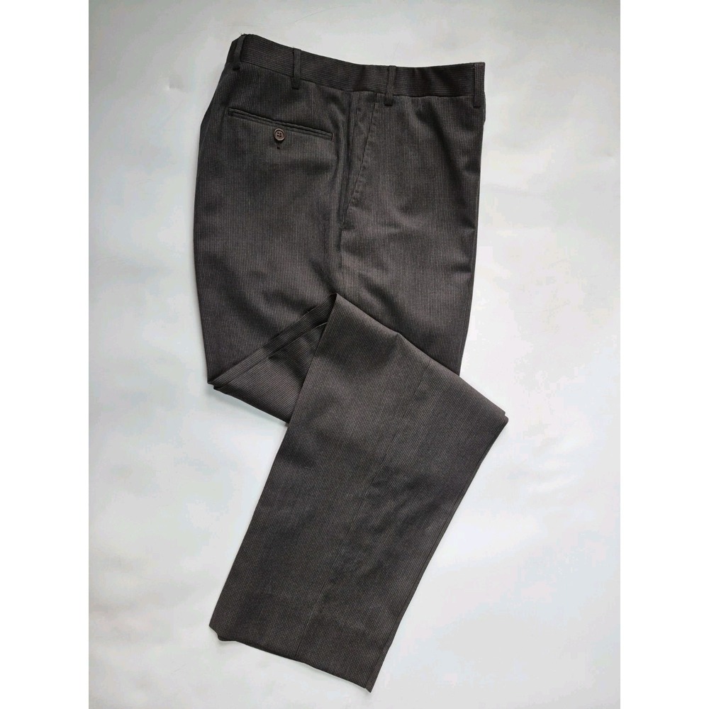 Canali Men's Flat Front Wool Dress Pants 35x33 Brown Houndstooth Italy